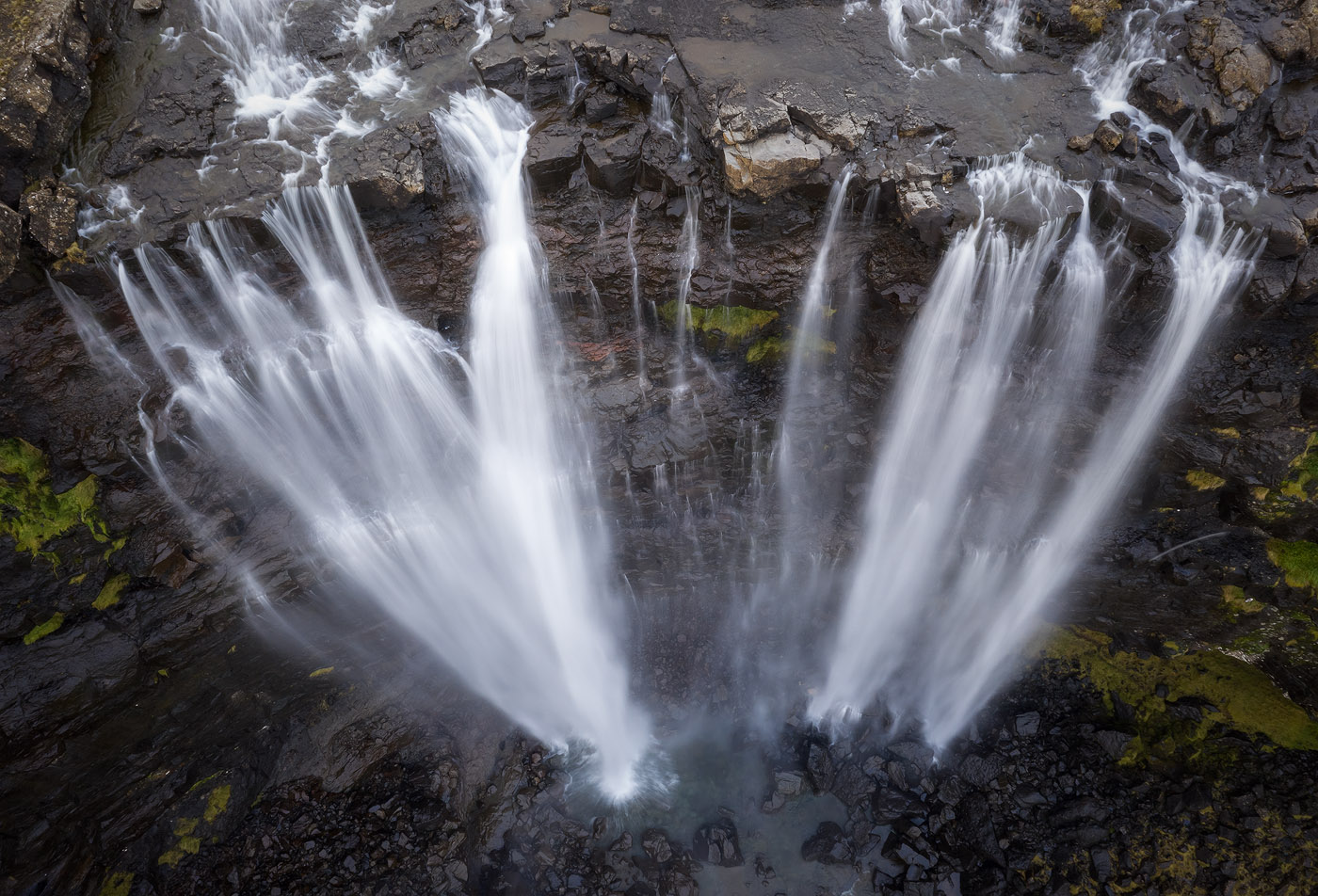 A long exposure of Fossa waterfall, Faroe Islands. If I had an ND filter handy, I could've extended the exposure even more. </br>DJI Mavic II Pro, 1/2 sec, F11, ISO 100.