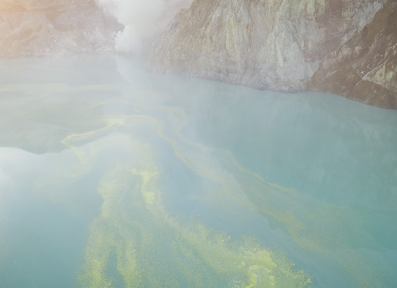 This shot is hazy because it's taken from within a caldera filled with toxic gasses. </br>DJI Mavic II Pro, 1/25 sec, F6.3, ISO 100. Kawah Ijen, East Java, Indonesia