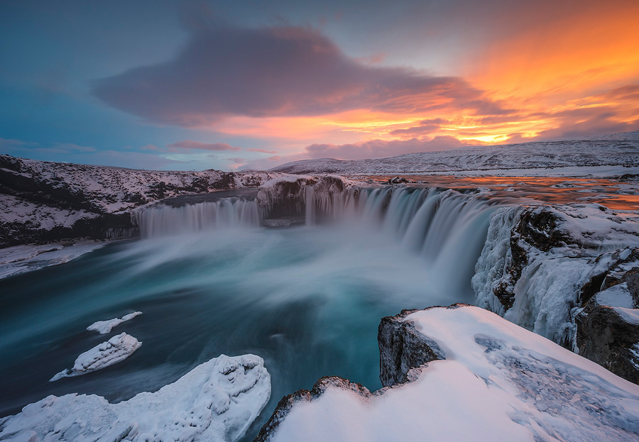 Goðafoss, Iceland at 13mm. The extra width allowed me to get closer to the edge and get a wider view while keeping all the elements I needed in the image, framing the waterfall, with enough space around them to avoid a crowded feel. <br>Canon EOS 5D Mark IV, Canon 11-24mm F4L, Nisi Filters 180mm ND + GND F14, 13sec, ISO100