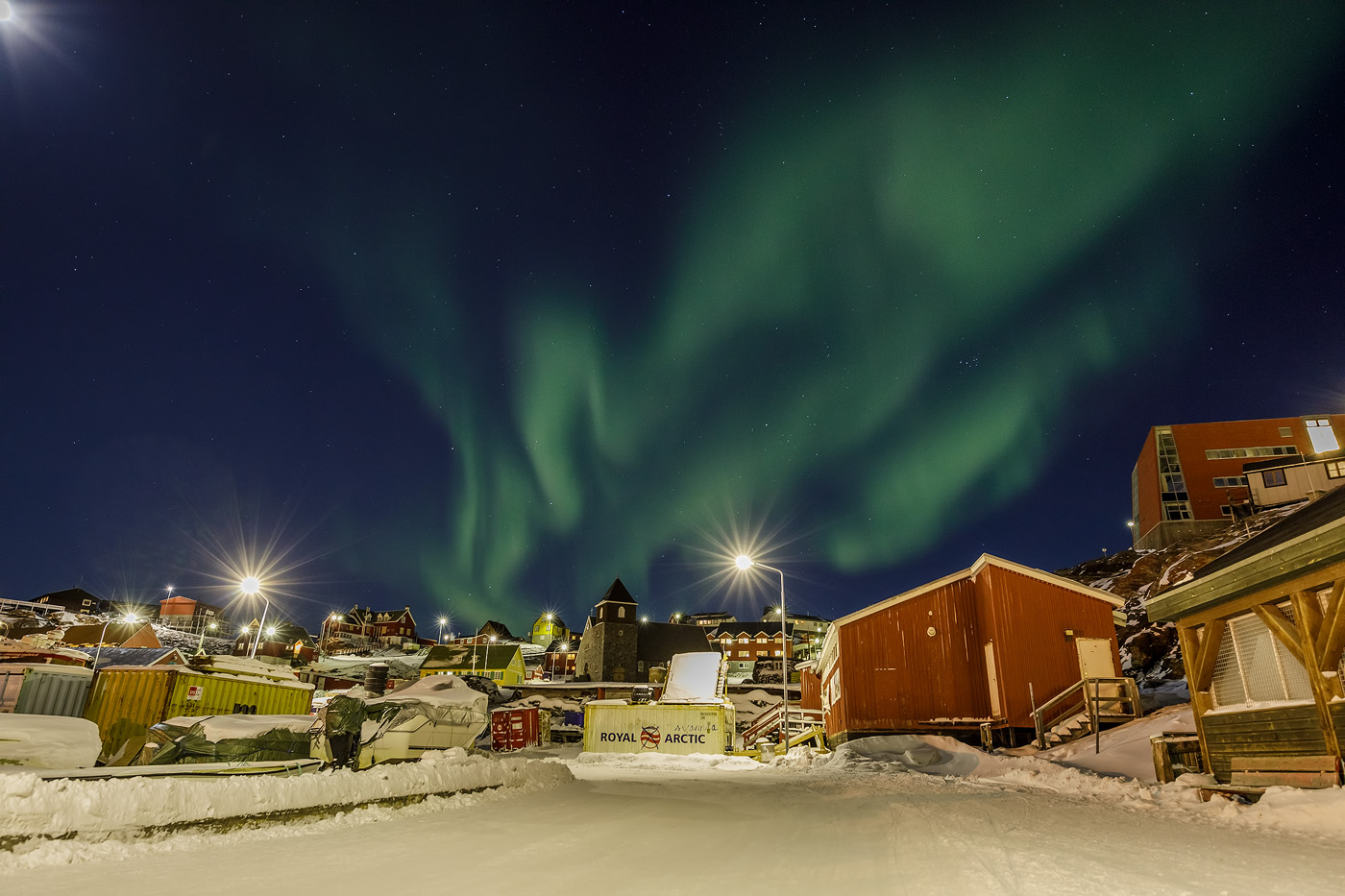 Northern Lights above Uummannaq town Northern Lights above Uummannaq town